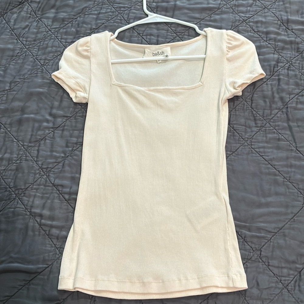 ba&sh Off-White Ribbed Sleeveless Top
